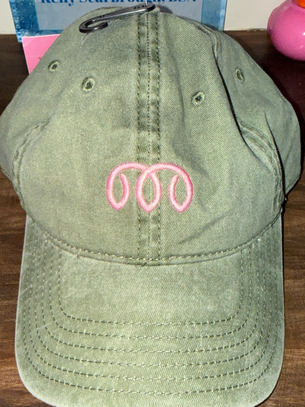 Three Mares Equestrian Olive Green Baseball Cap with Pink Embroidered Accent